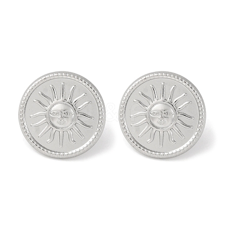 304 Stainless Steel Flat Round with Sun Stud Earrings X-EJEW-D281-24S-1