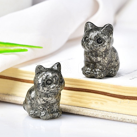 Natural Pyrite Carved Healing Cat Figurines PW-WG98432-04-1