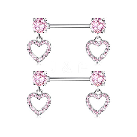 304 Stainless Steel Pink Cubic Zirconia Nipple Rings WGE5BE3-04-1