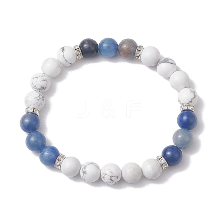 Natural Howlite & Blue Aventurine Round Beaded Stretch Bracelets BJEW-TA00528-02-1