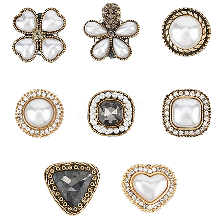 8Pcs 8 Styles Alloy & Glass & ABS Plastic Imitation Pearl Shoe Buckle Clips AJEW-CP0006-84-1