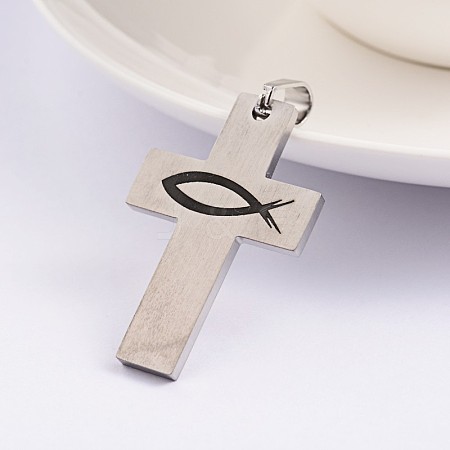 Cross with Fish 304 Stainless Steel Enamel Pendants STAS-F016-13P-1