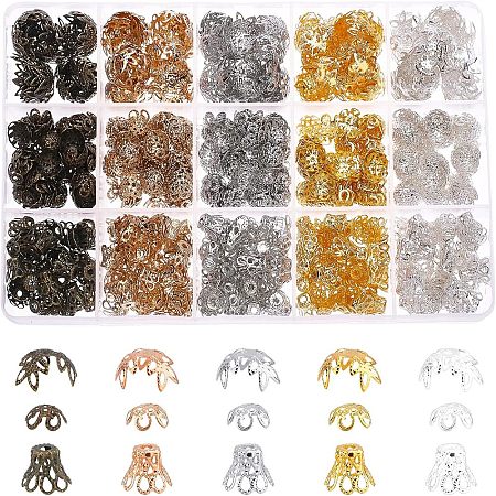 600Pcs 12 Style Multi-Petal Iron Bead Caps IFIN-FH0001-58-1