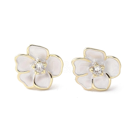 Camellia Brass Enamel Stud Earring Findings X-EJEW-V002-01G-1