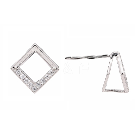 Anti-Tarnish Rhodium Plated 925 Sterling Silver Stud Earring Findings STER-F048-28P-1