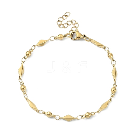 Ion Plating(IP) 304 Stainless Steel Rhombus Link Chain Bracelets for Women BJEW-D023-01G-1