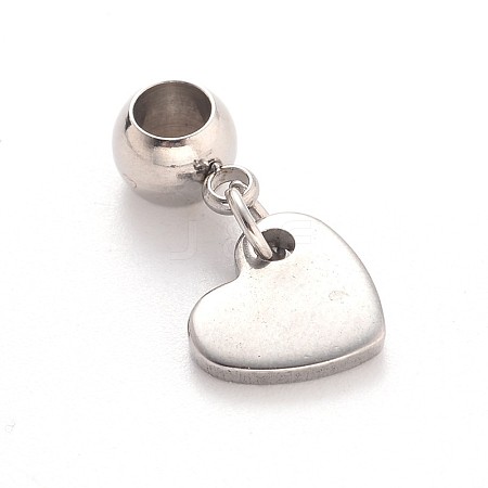 Heart 304 Stainless Steel European Large Hole Dangle Charms X-PALLOY-JF00100-02-1