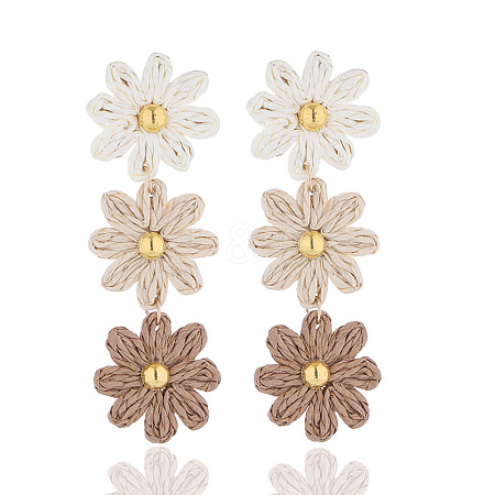 Flower Brass Raffia Dangle Stud Earrings FS-WGB7A43-05-1
