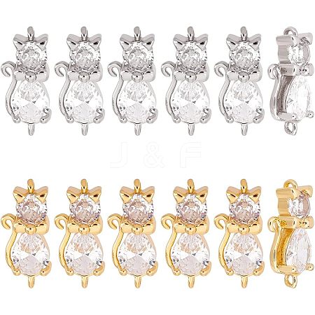 HOBBIESAY 12Pcs 2 Colors Brass Clear Cubic Zirconia Connector Charms FIND-HY0001-24-1