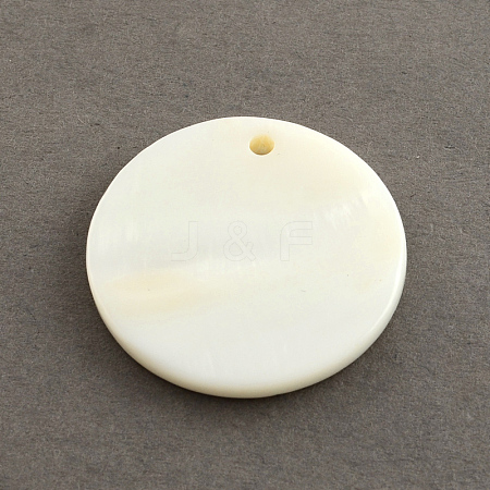 Flat Round Sea Shell Pendants X-SSHEL-R025-20mm-1