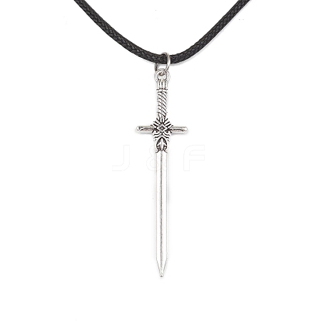 Alloy Sword Pendant Necklace with Waxed Cords X-NJEW-JN04473-1