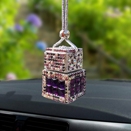 Square Glass Rhinestone Perfume Bottles Air Freshener Diffuser Bottle Hanging Ornaments PW-WG4D125-04-1