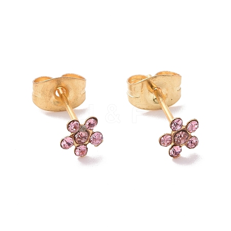 Rhinestone Flower Stud Earrings with 316L Surgical Stainless Steel Pins EJEW-P204-03G-05-1