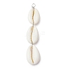 3 Natural Cowrie Shell Beaded Big Pendants PALLOY-JF03807-3