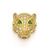 Rack Plating Brass Micro Pave Cubic Zirconia Leopard Hollow Beads ZIRC-I012-18G-RS-1