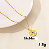 Stylish Stainless Steel Rhinestones Flat Round with Evil Eye Pendant Necklace QQ6499-8-1