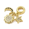 Rack Plating Brass Micro Pave Clear & Black Cubic Zirconia European Dangle Charms KK-Z074-65G-2