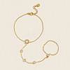 304 Stainless Steel Pave Flat Round Clear Cubic Zirconia Hand Chain Ring Bracelets for Women KK9979-1
