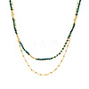 Faceted Round Natural Malachite and Faux Pearl Beaded Double Layer Necklaces with Stainless Steel Cable Chains for Women QA9990-1-5