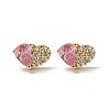 Heart Brass Pave Cubic Zirconia Stud Earrings for Women EJEW-N054-38G-1