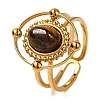 Oval Natural Tiger Eye Finger Rings RJEW-Q822-30G-03-1