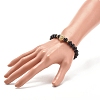 Synthetic Black Stone Round Beaded Stretch Bracelet with Brass Lion BJEW-JB07864-03-5