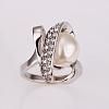 Real Platinum Plated Eco-Friendly Tin Alloy Round Imitation Pearl Finger Rings For Party RJEW-BB14342-8P-2