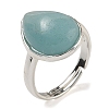 Natural Flower Amazonite Teardrop Adjustable Rings RJEW-K371-08S-22-2