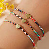 Striped Seed Beaded & Brass Heart Link Bracelets LV4885-1