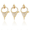 3Pcs Brass Micro Pave Clear Cubic Zirconia Lobster Claw Clasp ZIRC-HS0001-21-1