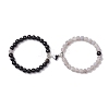 8mm Round Natural Black Onyx(Dyed & Heated) and Crackle Agate Beaded Stretch Bracelet Sets BJEW-TA00524-1