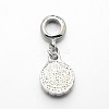 Platinum Plated Alloy Acrylic Rhinestone Large Hole European Dangle Flat Round Charms MPDL-E023-02C-2