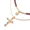 2Pcs 2 Style Cubic Zirconia Cross & Moon Pendant Necklaces Set with Natural Garnet Beaded NJEW-JN04029-3