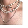 Cross Stainless Steel & Plastic Imitation Pearl Pendant Multi Layered Necklaces for Women FS-WGBBA27-01-2