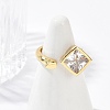 Rhombu Brass Clear Cubic Zirconia Open Cuff Rings for Women RJEW-G343-09G-2