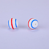 Printed Round with Stripe Pattern Silicone Focal Beads LS-SI-JX0056A-143-1