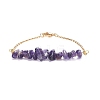 2Pcs 2 Color Natural Amethyst Chip Beaded Link Bracelets Set with 304 Stainless Steel Cable Chains BJEW-JB07914-03-4