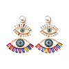 Rhinestone Double Evil Eye Dangle Stud Earrings with Acrylic Pearl Beaded EJEW-J045-03A-KCG-1