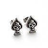Retro 316 Stainless Steel Ace Heart with Skull Ear Studs EJEW-P057-16-1