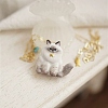 304 Stainless Steel Enamel Cute Cat Shape with Flower Pendant Necklaces for Women SA-CBA8F25-01A-1