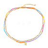 Colorful Glass Seed Beaded Initial Pendant Double Layer Necklaces QS3881-13-1