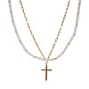 Beach Vacation Style Stainless Steel Religion Cross Pendant Natural White Jade Heishi Beaded Double Layer Necklaces for Women QG1443-5