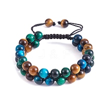 Round Natural Tiger Eye Braided Bead Bracelet BJEW-SW00001-24