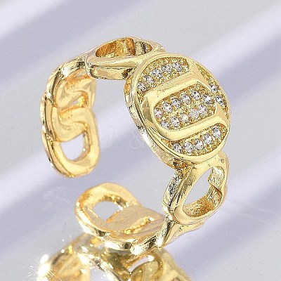 Brass Micro Pave Clear Cubic Zirconia Open Cuff Rings for Women RJEW-K289-02G-U-1