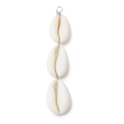 3 Natural Cowrie Shell Beaded Big Pendants PALLOY-JF03807-1