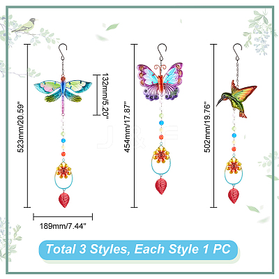 3Pcs 3 Style Iron Hummingbird Butterfly Dragonfly Pendant Decorations DIY-GA0005-48-1