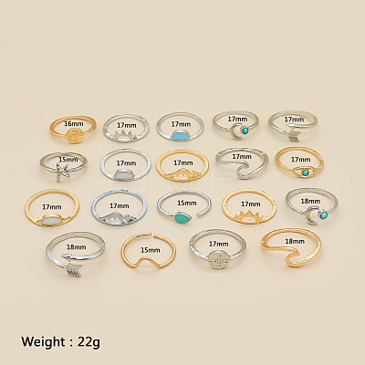 19Pcs 19 Styles Alloy & Resin Cuff Rings/Finger Rings Sets for Women FS-WGA4364-01-1