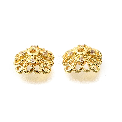 Flower Brass Clear Cubic Zirconia Bead Caps KK-V008-01G-1