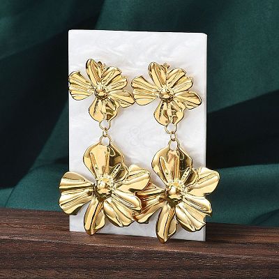 304 Stainless Steel Dangle Stud Earrings EJEW-D310-01G-1