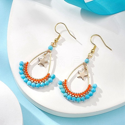Dyed Natural Howlite Beaded Teardrop with Star Dangle Earrings EJEW-MZ00079-02-1